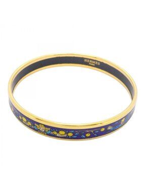 Hermes Bangle Enamel PM Gold Plated Blue Bracelet